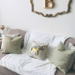 Throw Pillows - light blue/aqua & gold stitching